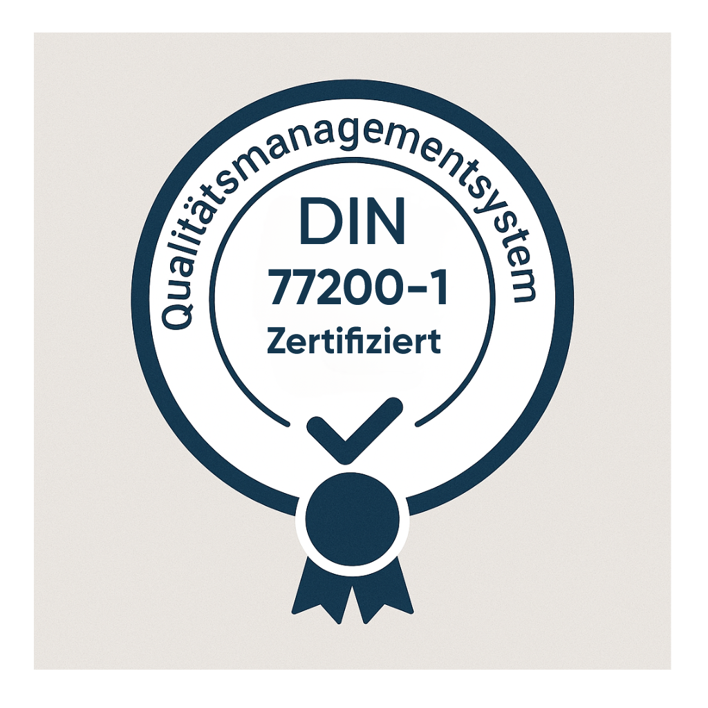 DIN EN ISO 77200-1 Zertifiziert - Qualitätsmanagementsystem